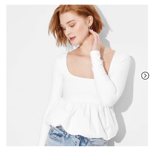 Wild Fable White Long Sleeve Peplum Blouse - Picture 2 of 3